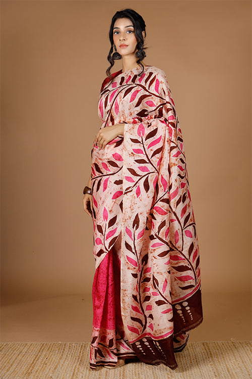 GC 'Pinnate' Handwoven Hand Batik Mulberry Pure Silk Saree Online