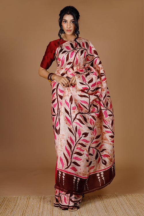 GC 'Pinnate' Handwoven Hand Batik Pure Silk with Silk Mark Saree