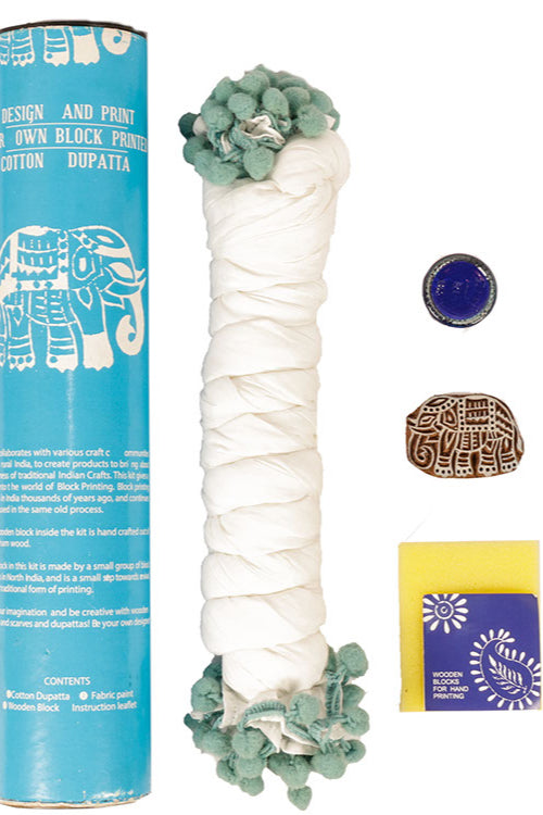 DIY Dupatta Block Print Kit - Elephant (Blue)