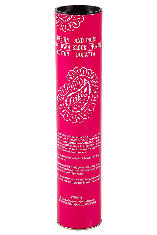Potli DIY Dupatta Block Print Kit - Paisley (Pink)