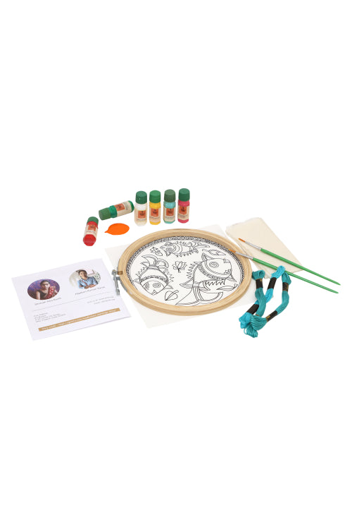 Potli Handmade DIY Fabric Painitng kit Madhubani Fish 8" for Adults