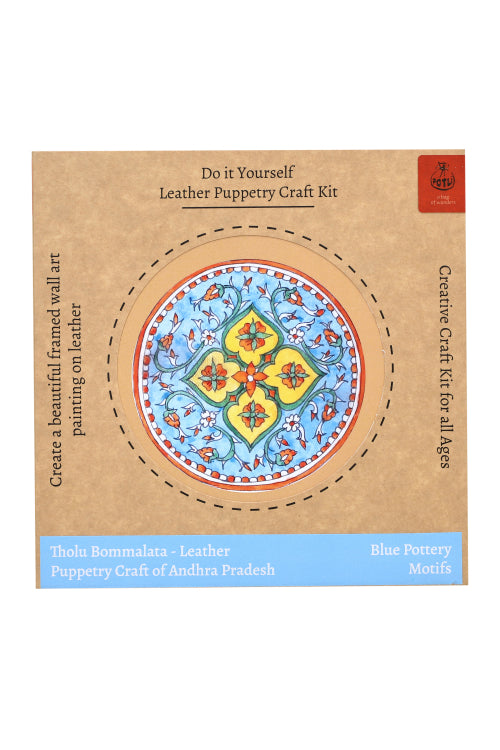 Potli DIY Wall Art Leather Puppetry Painitng kit Blue Pottery pattern Blue 5" for Adults