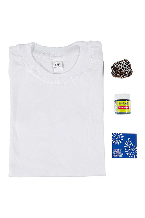 POTLI DIY Craft Kit Block Print Your T-Shirt ( Fish)
