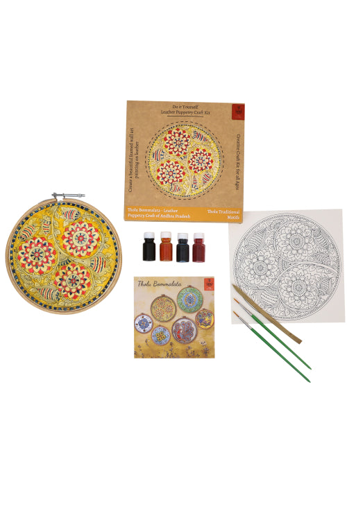 Potli DIY Wall Art Leather Puppetry Painitng kit Traditional pattern 8" for Adults -Kalamkari Pattern