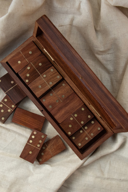 Handcrafted Wooden Dominoes Game With Box
