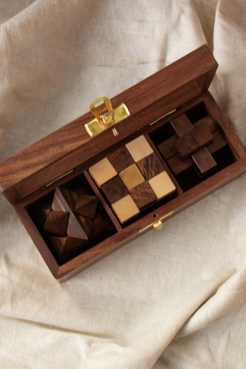TICH Handcrafted Wooden Puzzles With Box (Set of 3)