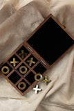 Handcrafted Wood & Brass Tic Tac Toe Game With Box