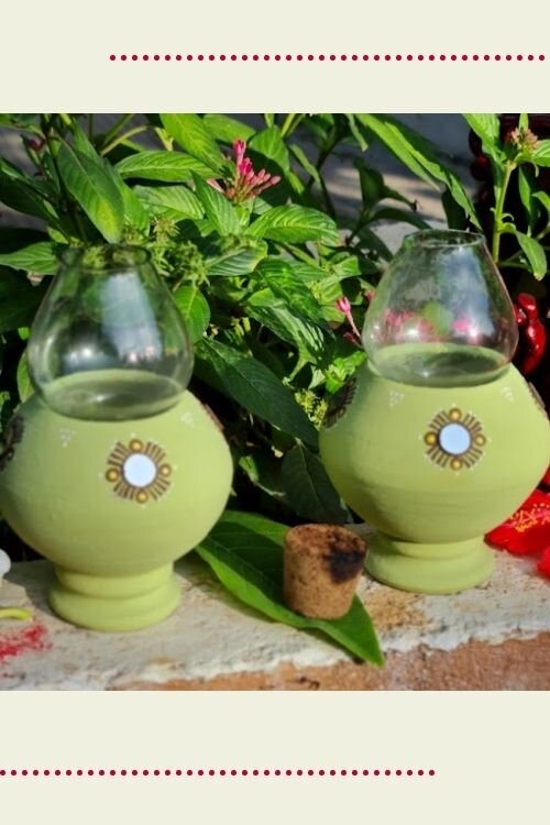Antarang- Traditional oil lamps- Light Green (Set of 2)