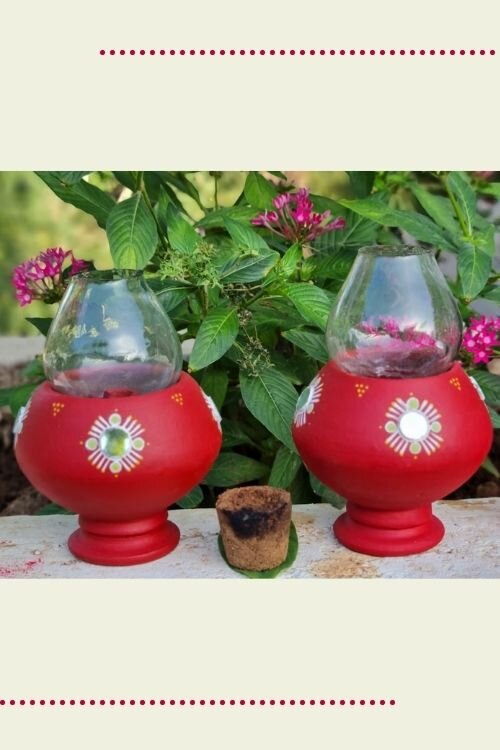 Antarang- Traditional oil lamps- Red(Set of 2)
