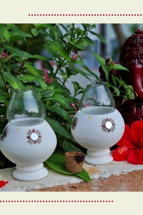 Antarang- Traditional oil lamps- White (Set of 2)