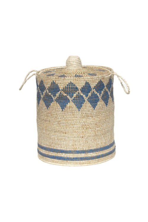 Handmade Moonj Grass Laundry Basket (Indigo)