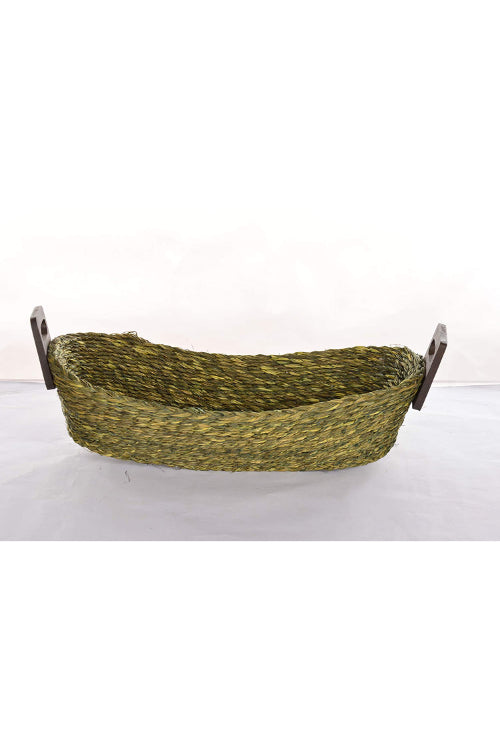 Handmade Sabai Grass Bread Basket - Large (Green)