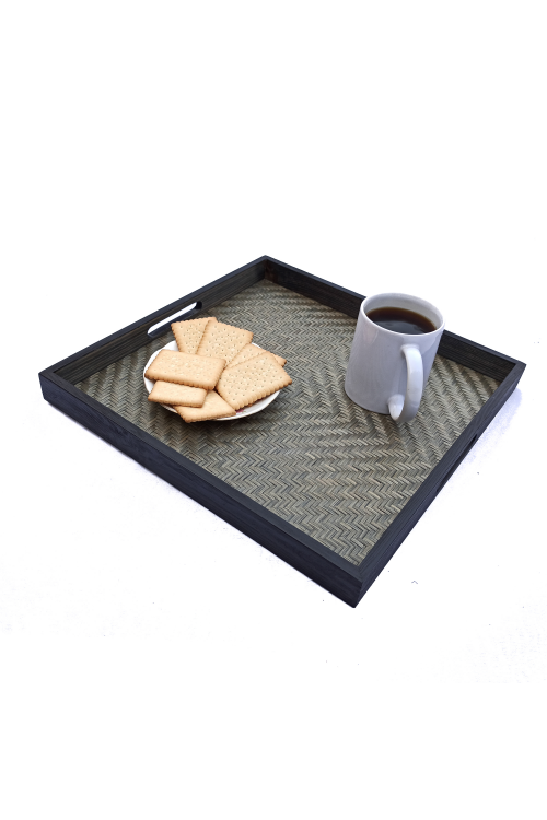 Handmade Bamboo Square Tray - Large (Black)