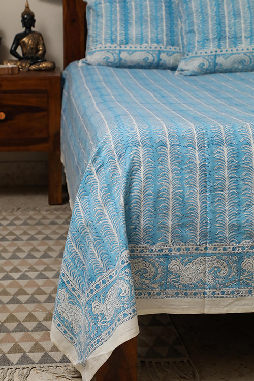 Sootisyahi 'Dreams of Sky' Handblock Printed Cotton Bedsheet