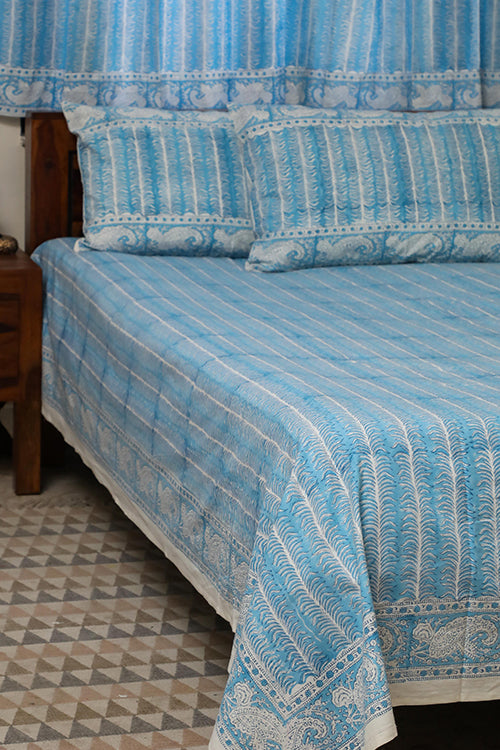 Sootisyahi 'Dreams of Sky' Handblock Printed Cotton Bedsheet