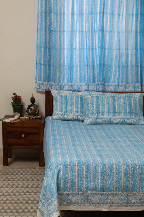 Sootisyahi 'Dreams of Sky' Handblock Printed Cotton Bedsheet