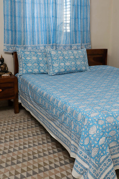 Sootisyahi 'Jal Kamal' Handblock Printed Cotton Bedsheet