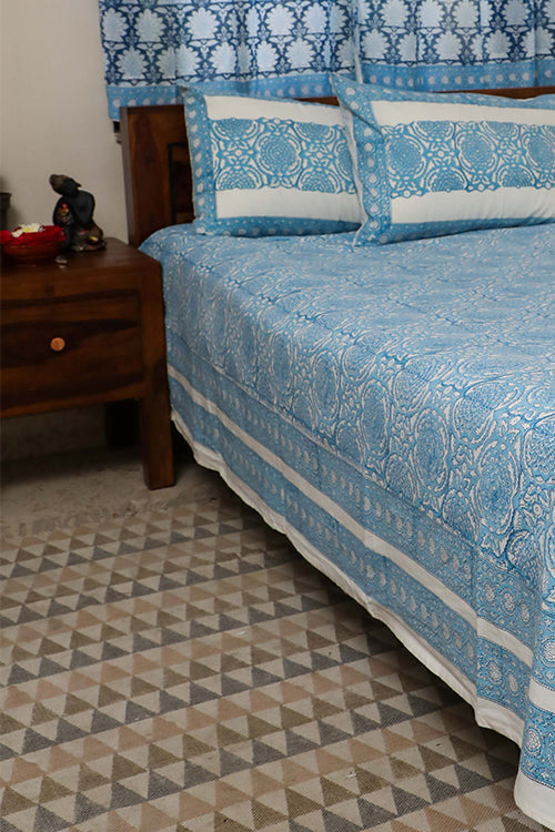 Sootisyahi 'Floral Mesh' Handblock Printed Cotton Bedsheet-3