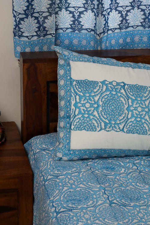Sootisyahi 'Floral Mesh' Handblock Printed Cotton Bedsheet-3