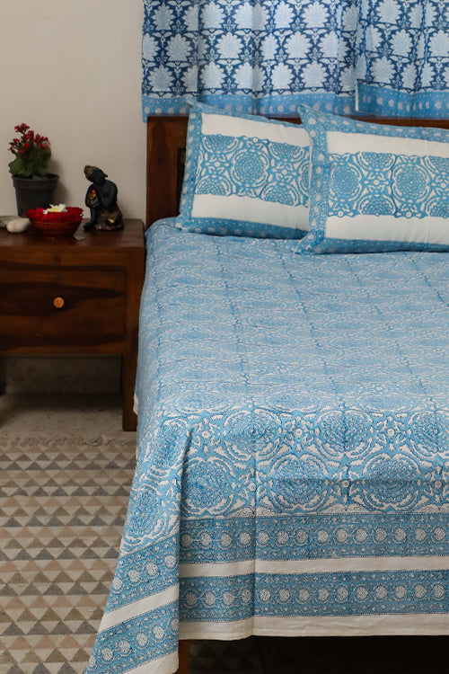 Sootisyahi 'Floral Mesh' Handblock Printed Cotton Bedsheet-3