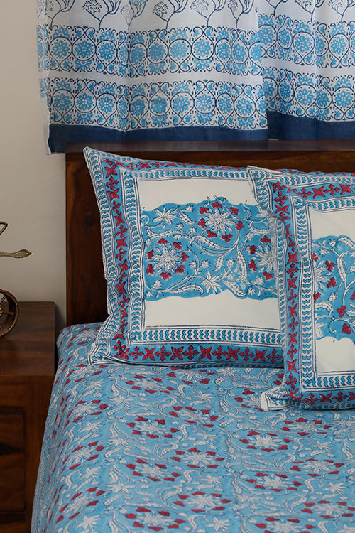 Sootisyahi 'Floral Mesh' Handblock Printed Cotton Bedsheet-4