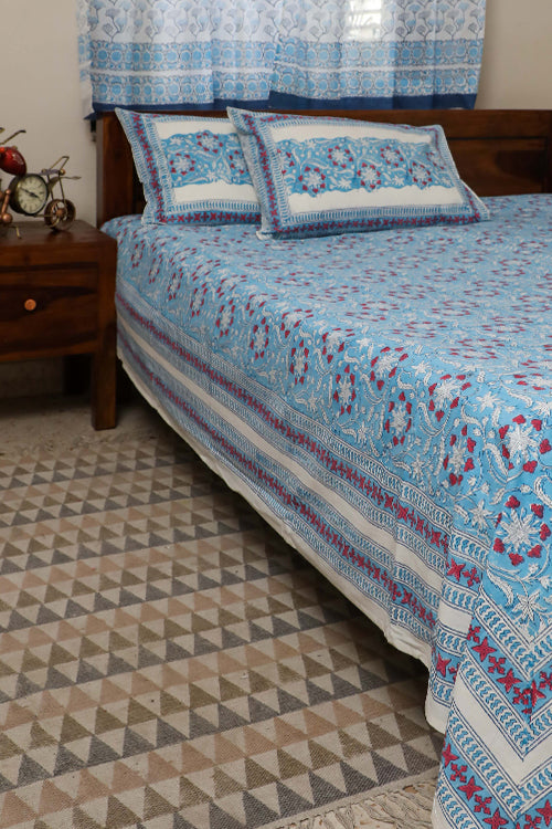 Sootisyahi 'Floral Mesh' Handblock Printed Cotton Bedsheet-4