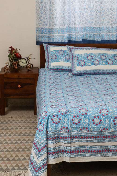 Sootisyahi 'Floral Mesh' Handblock Printed Cotton Bedsheet-4