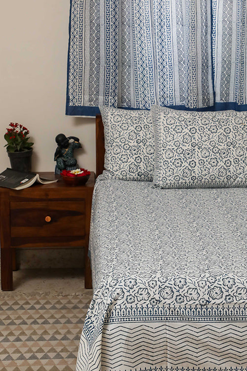 Sootisyahi 'Bed of Flowers' Handblock Printed Cotton Bedsheet