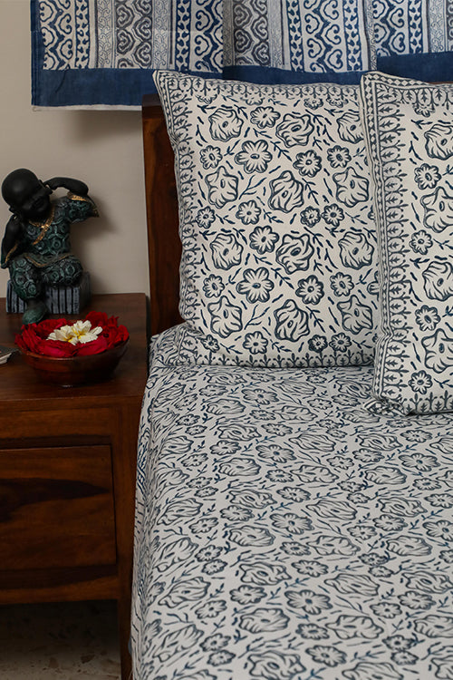 Sootisyahi 'Bed of Flowers' Handblock Printed Cotton Bedsheet