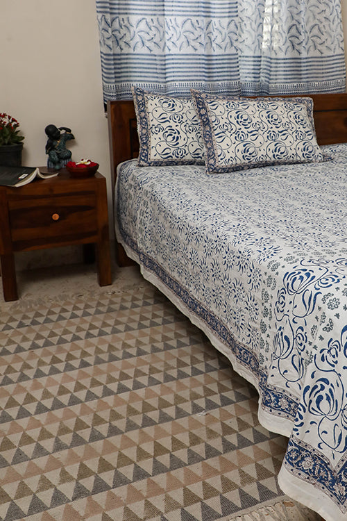 Sootisyahi 'Flowering Waves' Handblock Printed Cotton Bedsheet – Okhaistore