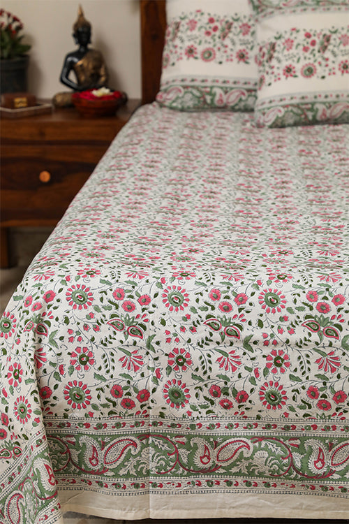 Sootisyahi 'Floral Mesh' Handblock Printed Cotton Bedsheet