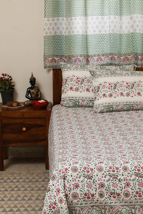 Sootisyahi 'Floral Mesh' Handblock Printed Cotton Bedsheet