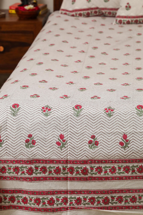 Sootisyahi 'Floral Bed' Handblock Printed Cotton Bedsheet