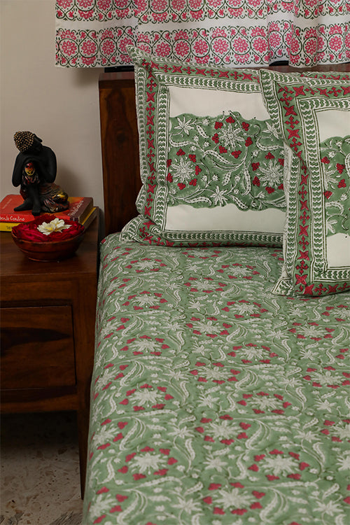 Sootisyahi 'Floral Mesh' Handblock Printed Cotton Bedsheet-8