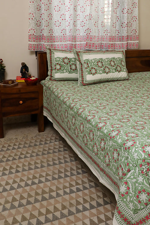 Sootisyahi 'Floral Mesh' Handblock Printed Cotton Bedsheet-8