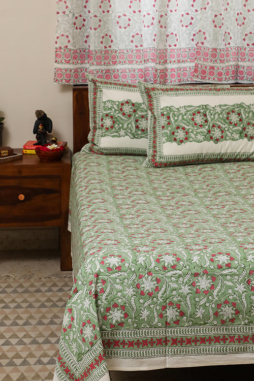 Sootisyahi 'Floral Mesh' Handblock Printed Cotton Bedsheet-8