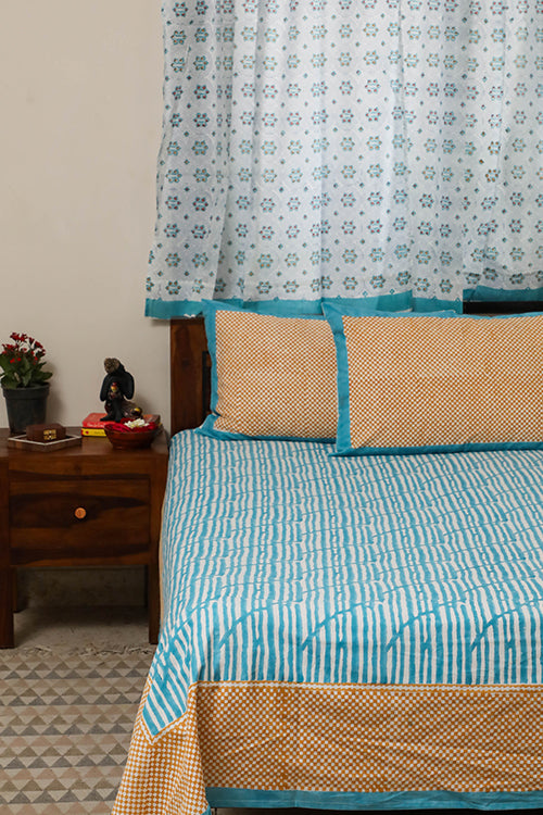 Sootisyahi 'Dream of Waves' Handblock Printed Cotton Bedsheet