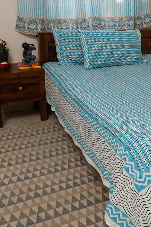 Sootisyahi 'Dreams of Wave' Handblock Printed Cotton Bedsheet