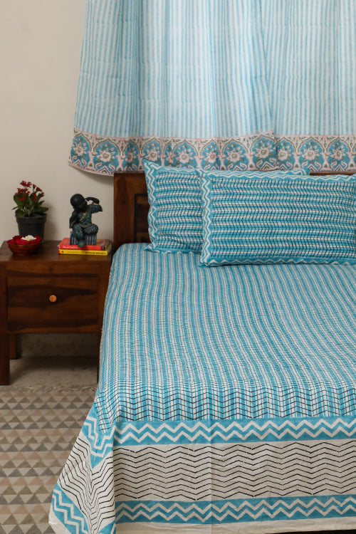 Sootisyahi 'Dreams of Wave' Handblock Printed Cotton Bedsheet