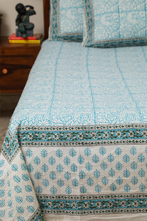 Sootisyahi 'Cuckoo in Forest'Handblock Printed Cotton Bedsheet