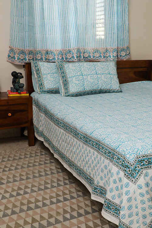 Sootisyahi 'Cuckoo in Forest'Handblock Printed Cotton Bedsheet