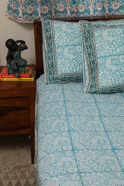 Sootisyahi 'Cuckoo in Forest'Handblock Printed Cotton Bedsheet
