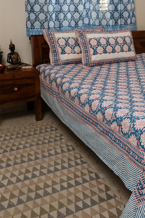 Sootisyahi 'Jal Kumud' Handblock Printed Cotton Bedsheet