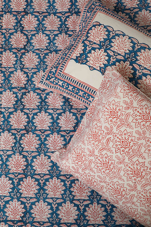 Sootisyahi 'Jal Kumud' Handblock Printed Cotton Bedsheet