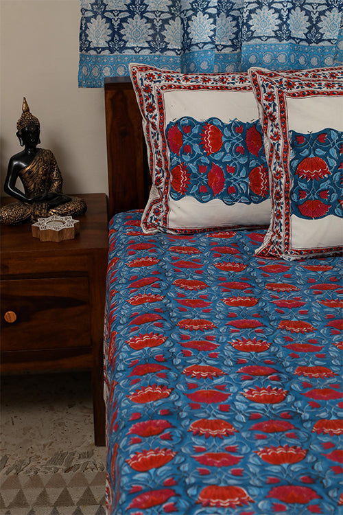 Sootisyahi 'Jal Kamal' Handblock Printed Cotton Bedsheet-10