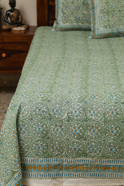Sootisyahi 'Floral Mesh' Handblock Printed Cotton Bedsheet-11