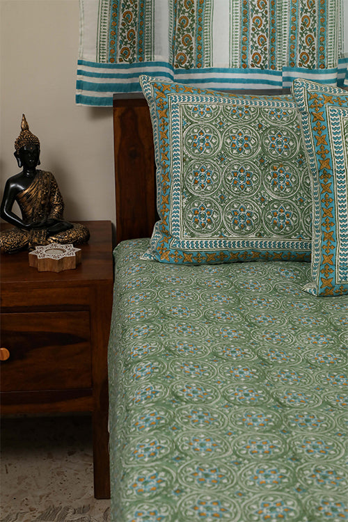 Sootisyahi 'Floral Mesh' Handblock Printed Cotton Bedsheet-11