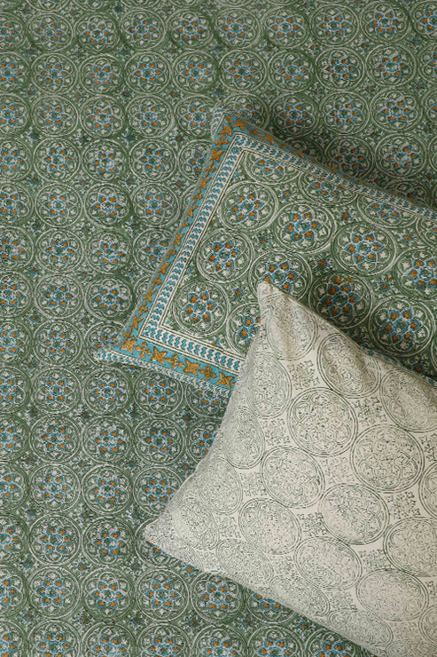 Sootisyahi 'Geometric Mesh' Handblock Printed Cotton Bedsheet