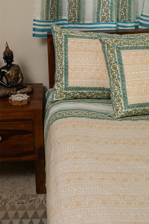 Sootisyahi 'Valley of Flowers' Handblock Printed Cotton Bedsheet-12