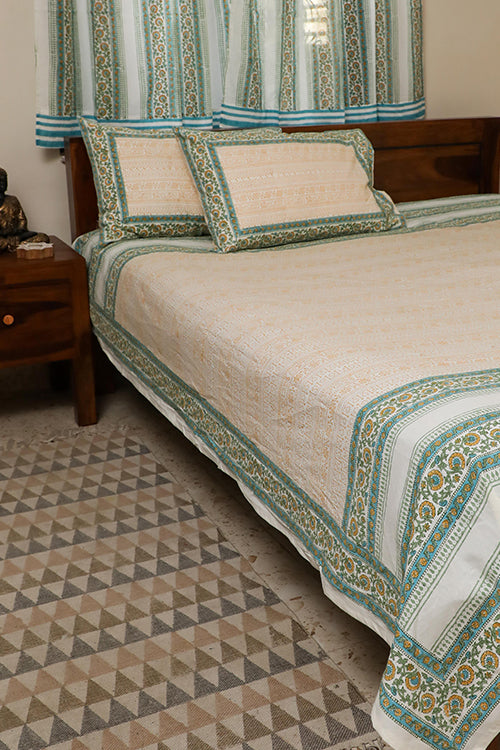 Sootisyahi 'Valley of Flowers' Handblock Printed Cotton Bedsheet-12